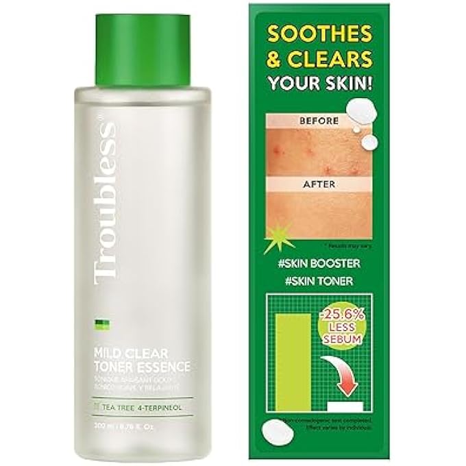 Troubless MILD CLEAR TONER ESSENCE - TEA TREE FACIAL TONER FOR ALL SKIN TYPES | HYDRATING SKIN TONER, DAILY SKIN CARE (6.76 FL OZ) - Image 1